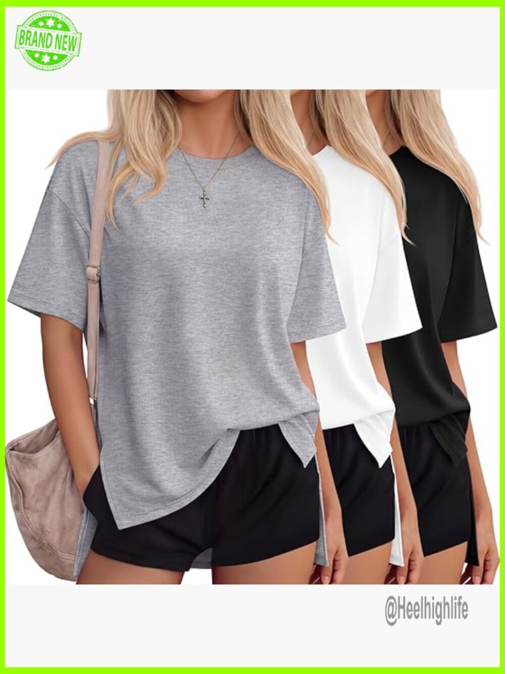 Oversized Cotton Blend T-Shirts 3 Pack Side Split Casual Gym Wear
